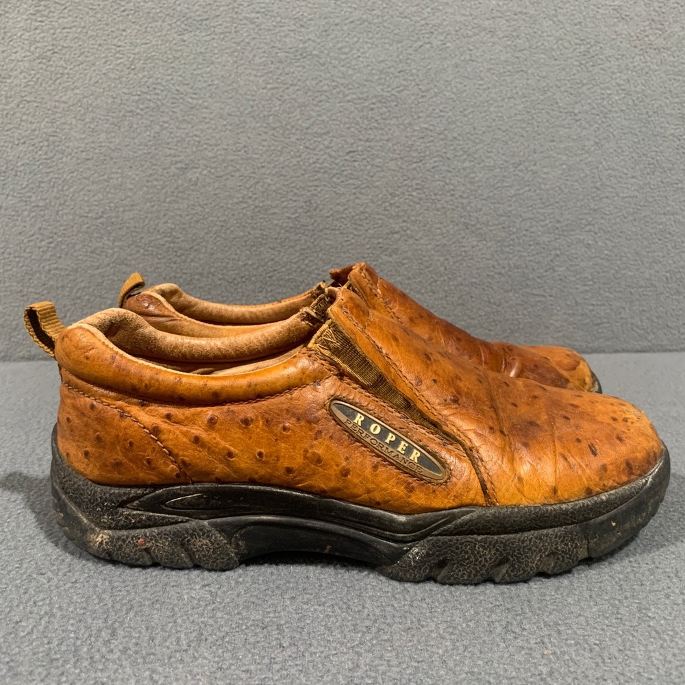 Roper Performance‎ Mens Size 8.5 Ostrich Print Leather Slip On Loafer Shoes